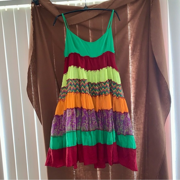 Multicolor 100% Cotton Ruffle Slip Dress size Small - Picture 1 of 8